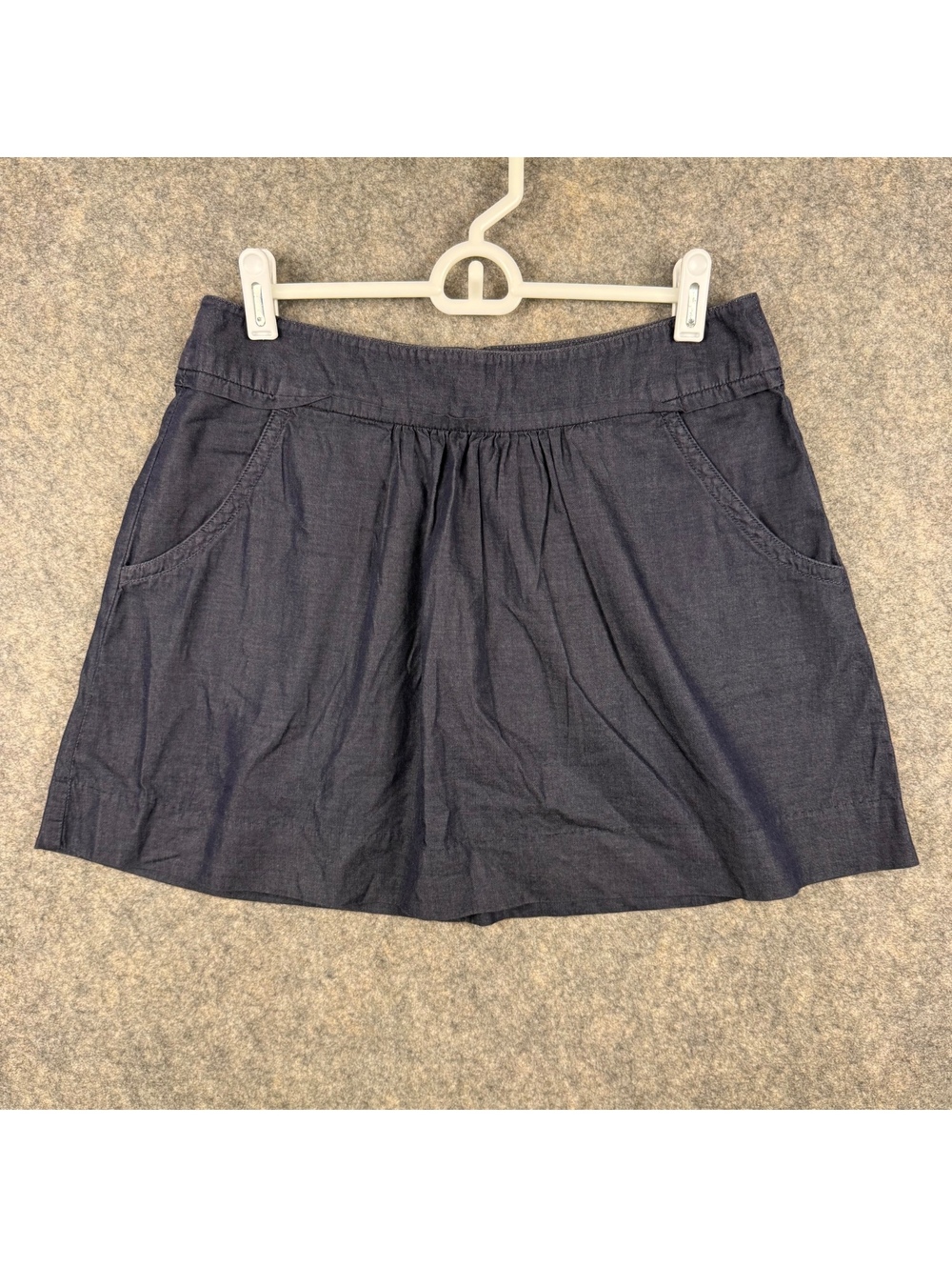 J. Crew Mini Skirt Pockets Wide Waistband Navy Blue Size 4 Preppy Classic 870